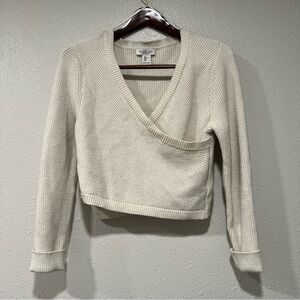 Rachel Zoe Ivory & Silver Knit Crossover Long Sleeve Sweater Women’s Size Large